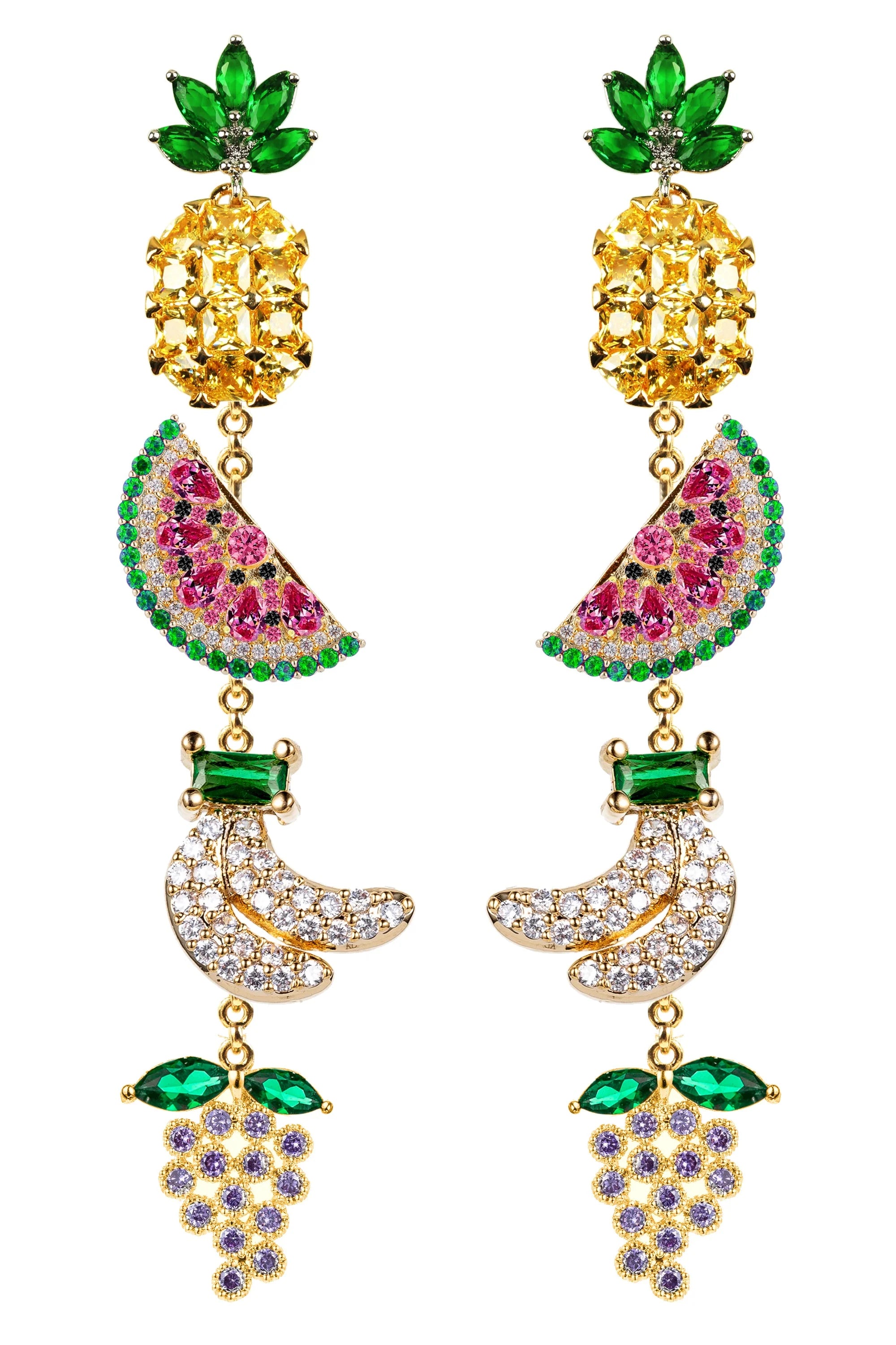 Bali Tropical Fruit 18K Gold Plated CZ Drop Earrings